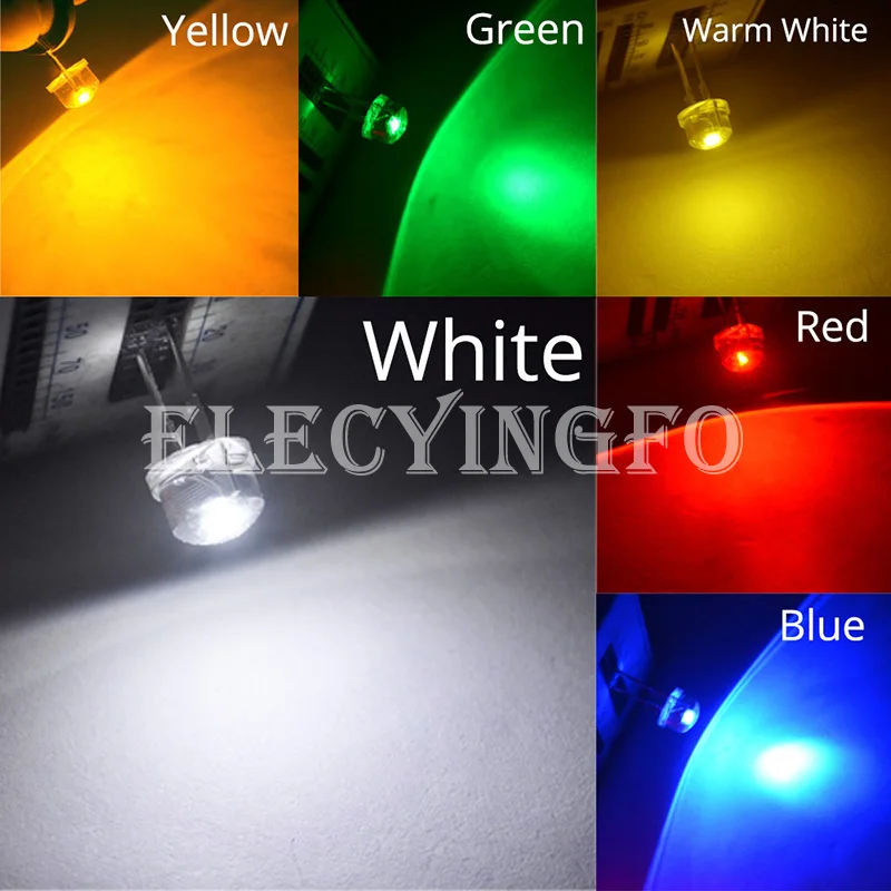 10PCS F8 8MM 0.5W 3.0-3.2V Super Bright Straw Hat Emitting Diode LED Lamp White Blue Green Red Yellow New Good Quality