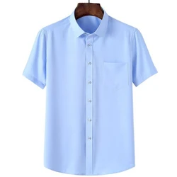 2022 Short-sleeved Shirt Men Slim Fit Non-iron Work Shirt With Pockets Thin Solid Color Casual Business Formal Soft Cozy