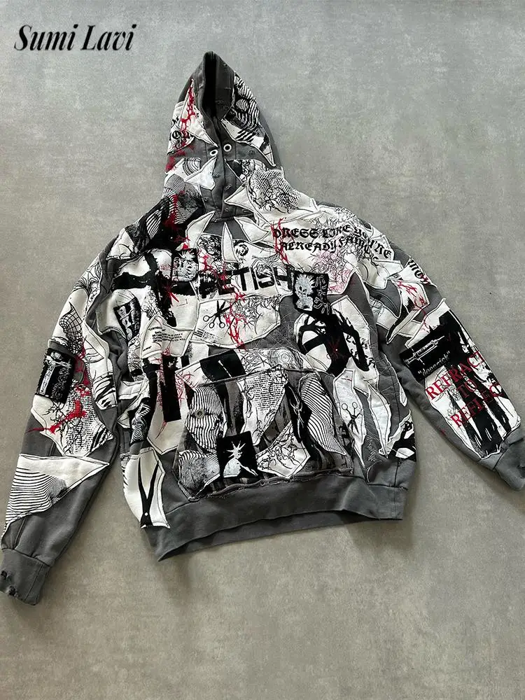 

Vintage Mens Baggy Hoodies Streetwear Fashion Graphic Printed Hooded Sweatshirts For Mens Spring Y2K Style Oversized Hoodie Tops