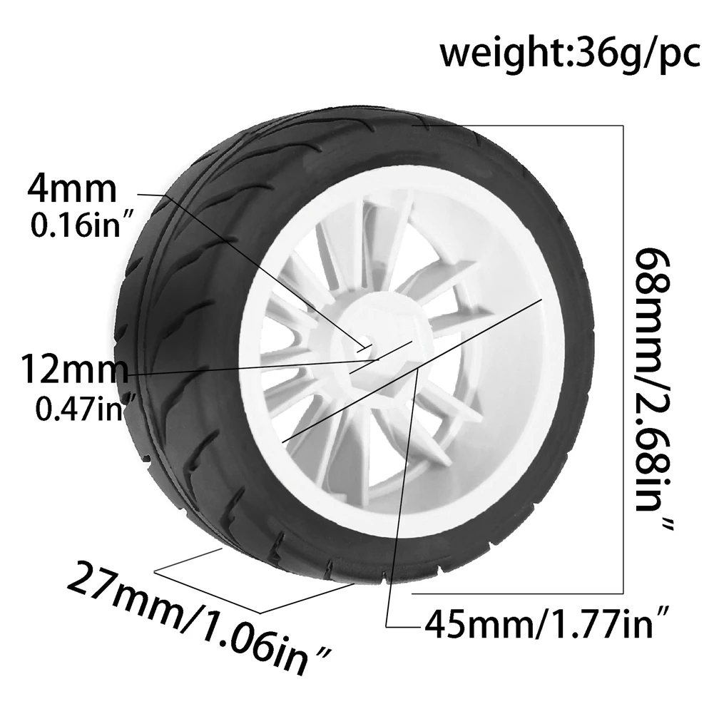 A72P 4pcs 68mm Rubber Tire Wheel Tyre 12mm Hex for TT01 TT02 TA06 XV01 XV02 PTG-2 1/10 RC Racing Car Upgrade Parts B