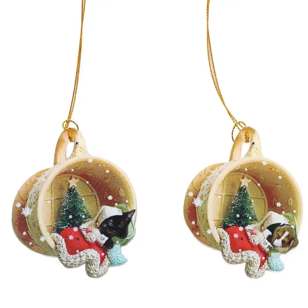 2D Christmas Car Pendant Acrylic Yellow Tea Cup Dog Car Pendant Teacup Dog Hanging Car Hanging Charm Ornaments Christmas