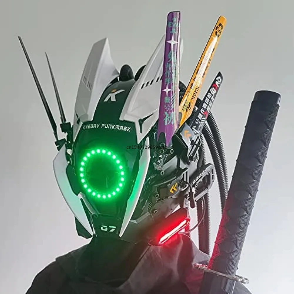 JAUPTO Punk Mask Cosplay for Men, Multicolor LED Round Light Mask Cosplay Halloween Fit Party Music Festival Accessories