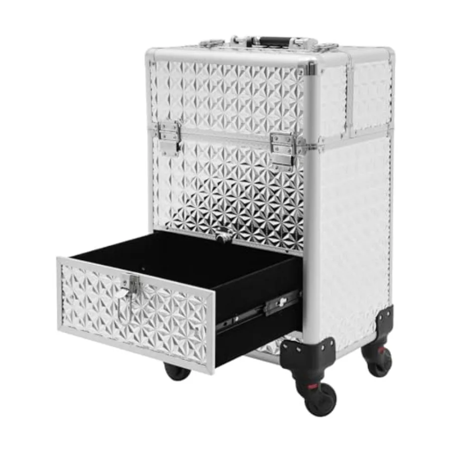 

Rolling Makeup Train Case Durable Large Capacity Makeup Trolley Organizer w/Wheels Professional Manicure Storage Case Rolling N