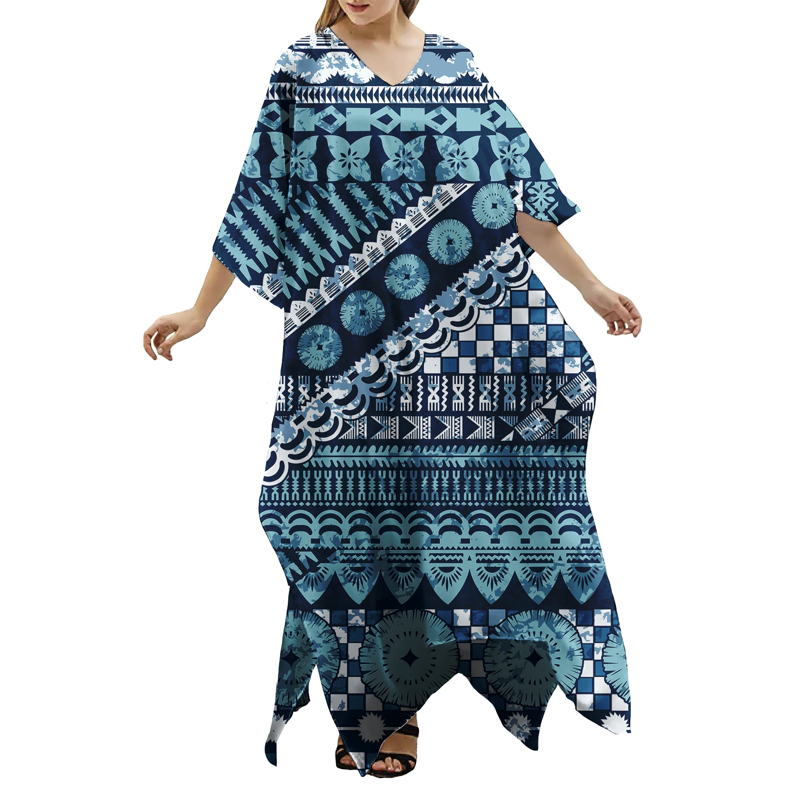 Hot Selling Polynesian Elei Tribal Design Custom Fashion Trendy Casual Beach Cover Up Kaftan Dresses Women