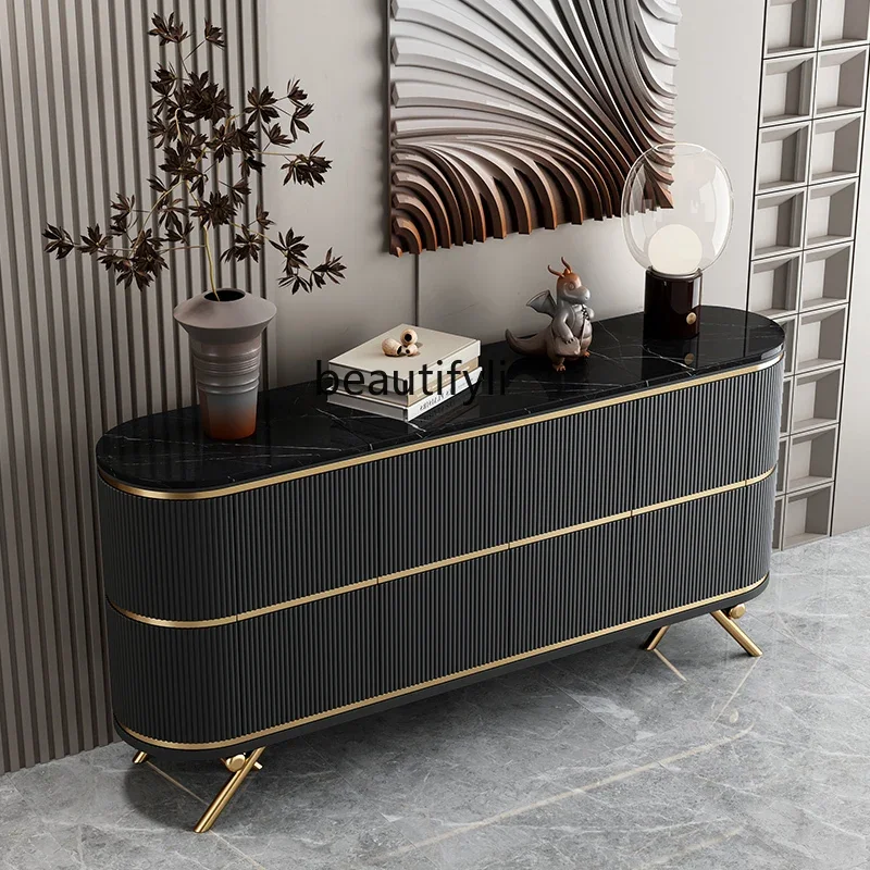 

Italian light luxury door cabinet, simple modern rock slab dining side cabinet, living room storage, foyer decorative cabinet