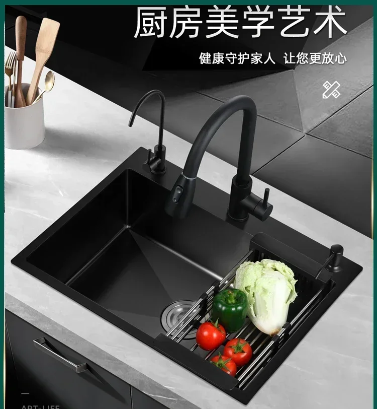 Nano kitchen sink single slot hand thickened 304 stainless steel black household vegetable basin мойка для кухниevier cuisine 싱크