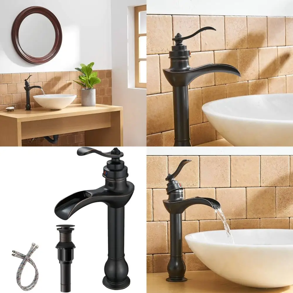

Single Hole Oil Rubbed Bronze Vessel Sink Faucet with Pop-Up Drain and Supply Hose
