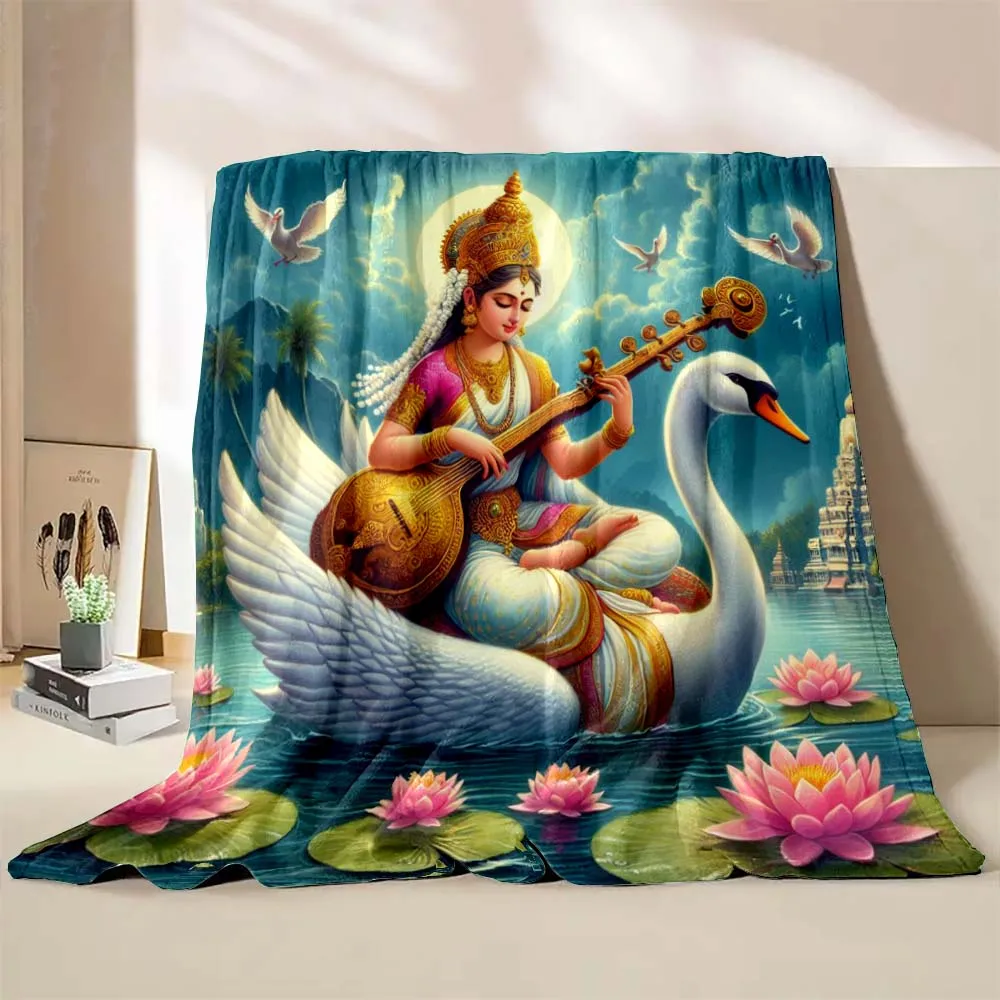 6Sizes India Goddess Saraswati Printed Believer Blanket Warm Soft and Comfortable Home Travel Blanket Sofa Bedding Cover Blanket