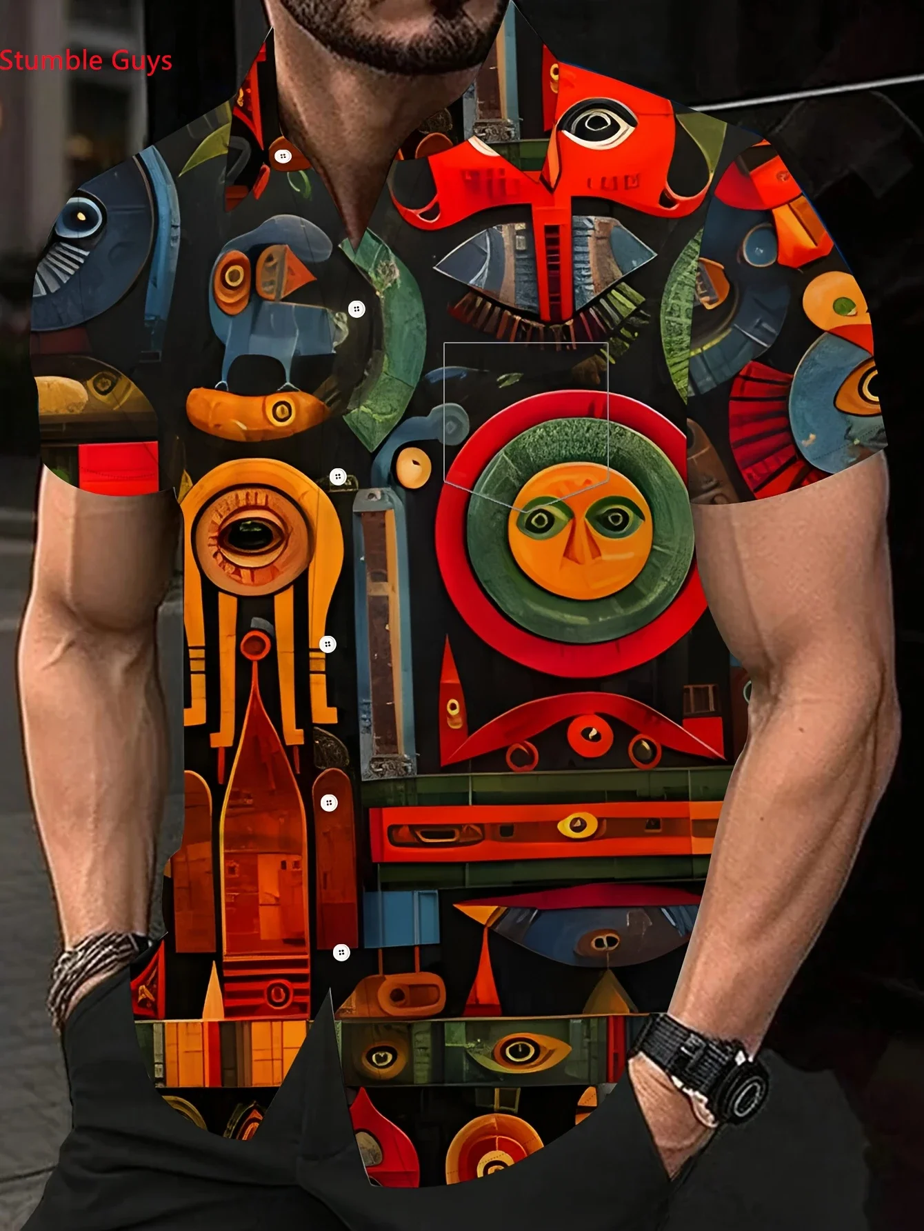 Men's High Street Style Hawaiian Shirt Summer Tropical Print Man Short Sleeve Casual Fashion Party Holiday Vacation Shirts