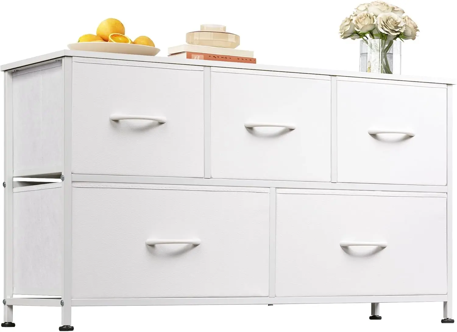 

Bedroom Dresser with 5 Drawers, Wide Chest of Drawers, Fabric Dresser, White