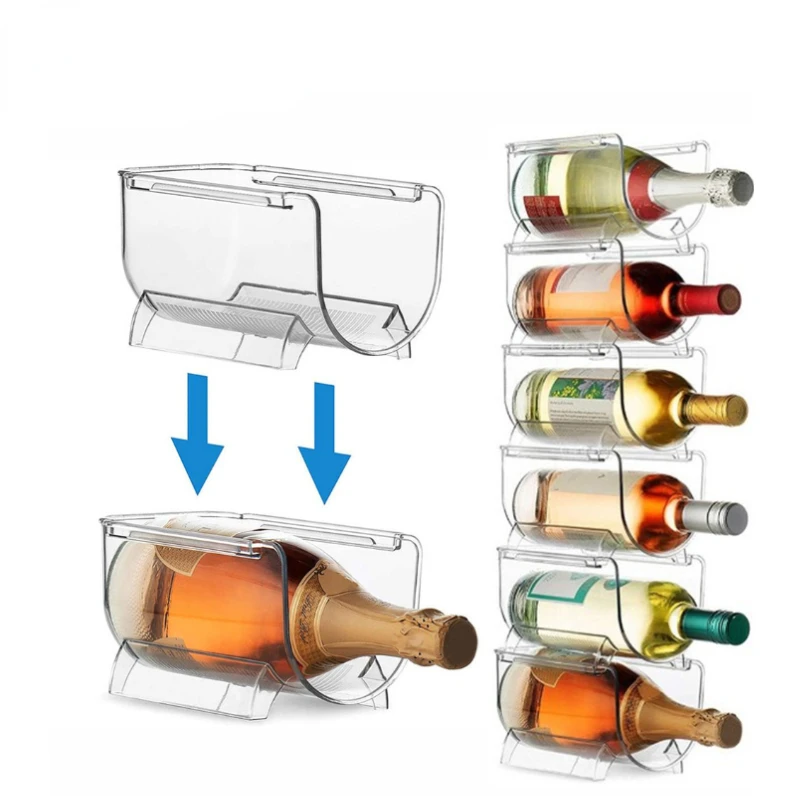 

1Pcs Stackable Wine Rack Refrigerator Organizer Universal Bottle Holder Water Bottle Organizer Champagne Storage Box Dropship