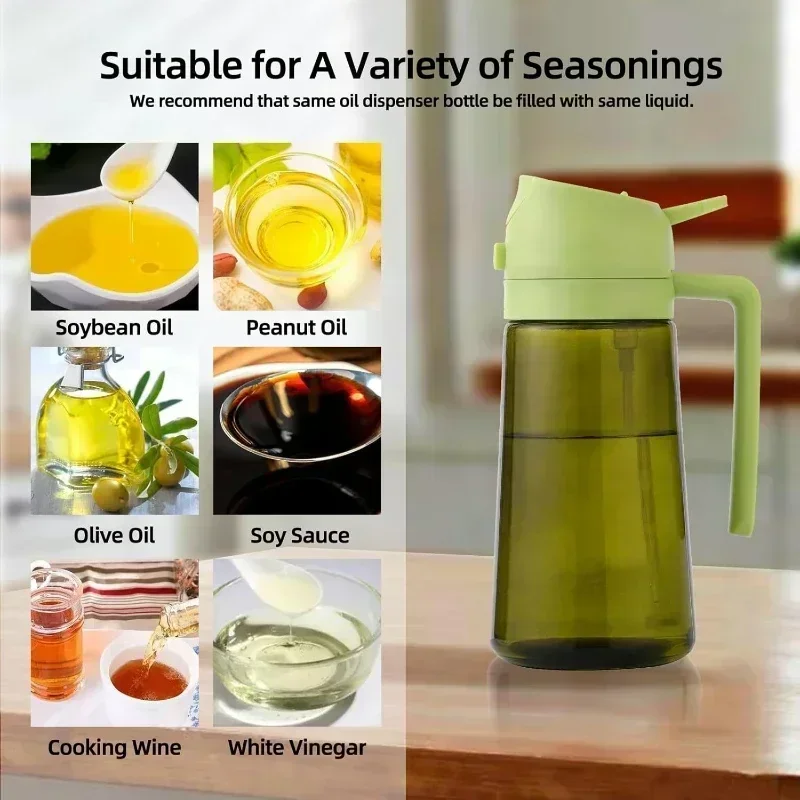 2-in-1 Ölspender & Sprühflasche aus Kunststoff, 500 ml, auslaufsichere Olivenöl-Sprühflasche zum Kochen, für Heißluftfritteuse, Grill und Camping – Detail 2