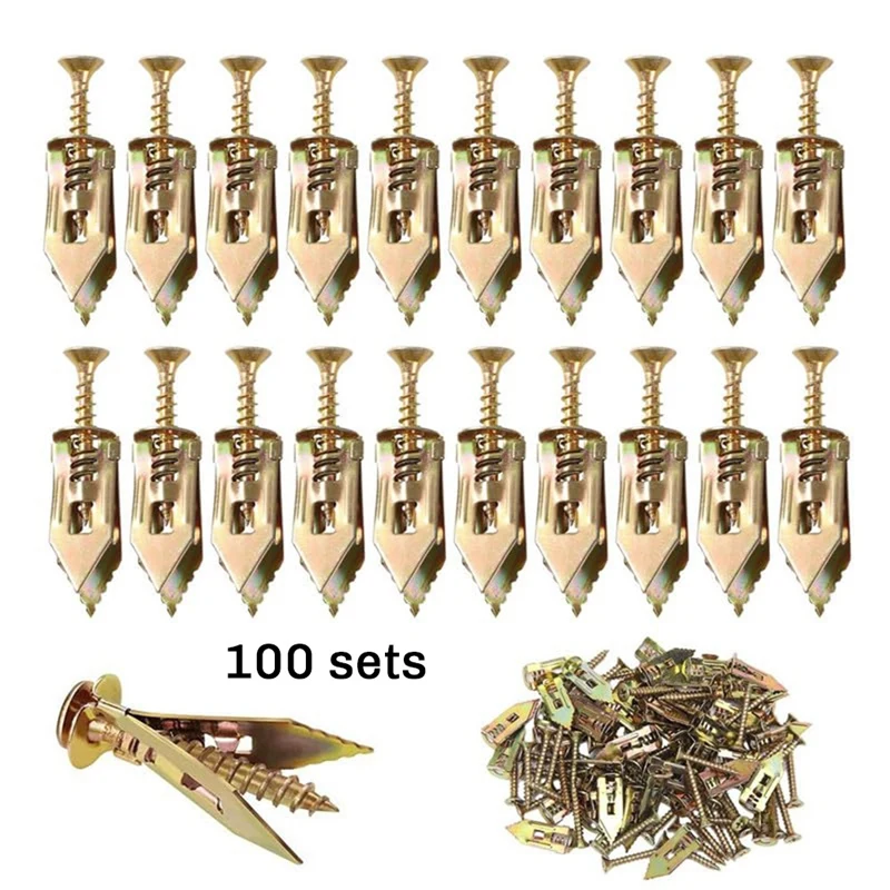 ABSJ-100PCS Модернизированные самосверлящие анкерные шурупы, комплект анкеров и винтов для гипсокартона, простое применение, без сверла или отверстий в стене