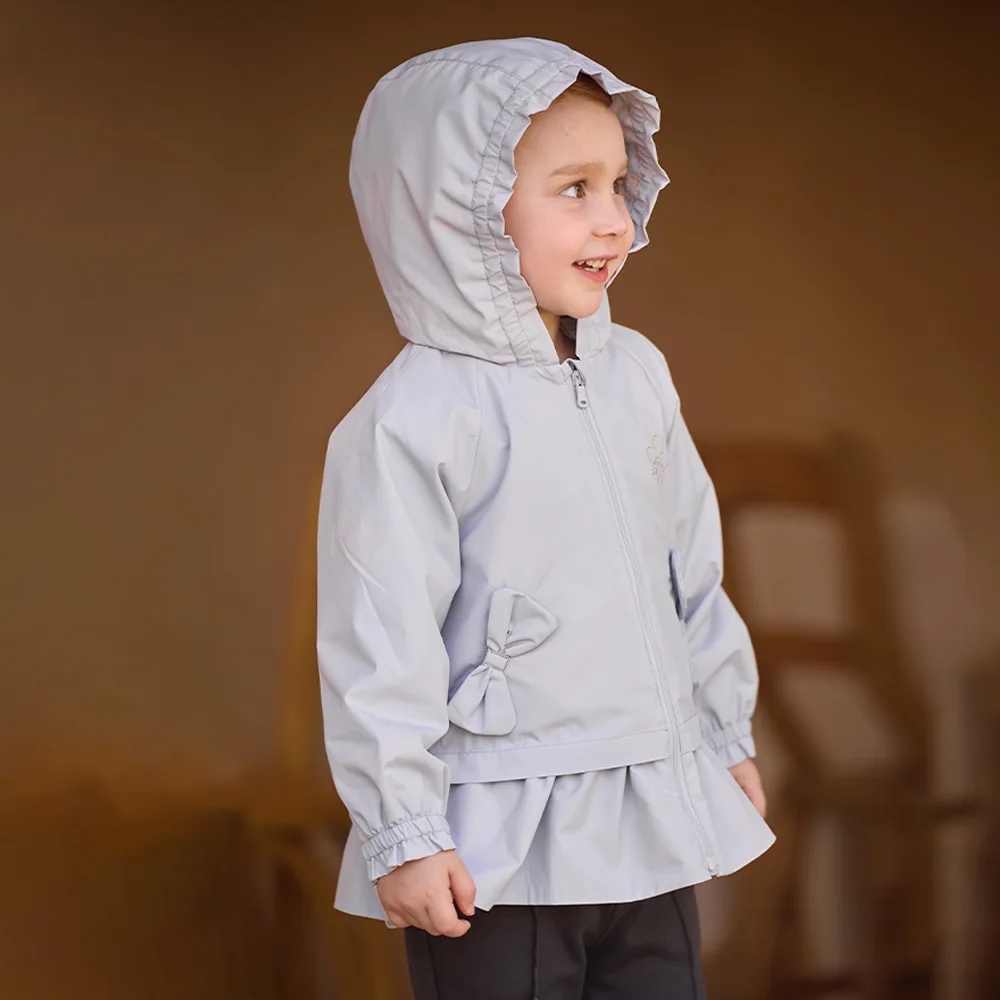 Dave Bella Children Girls Jacket Coat Autumn Spring Hooded Bow Pocket Sweet Purple Kids Outdoor Clothes Soft Outerwear DB3263019