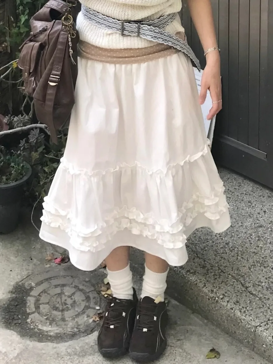 

Fall Japanese Style Cute Edible Mushroom Ruffle Skirt Women Slimming Elastic Waist Cake Half-Length Skirt Fashionable Casual