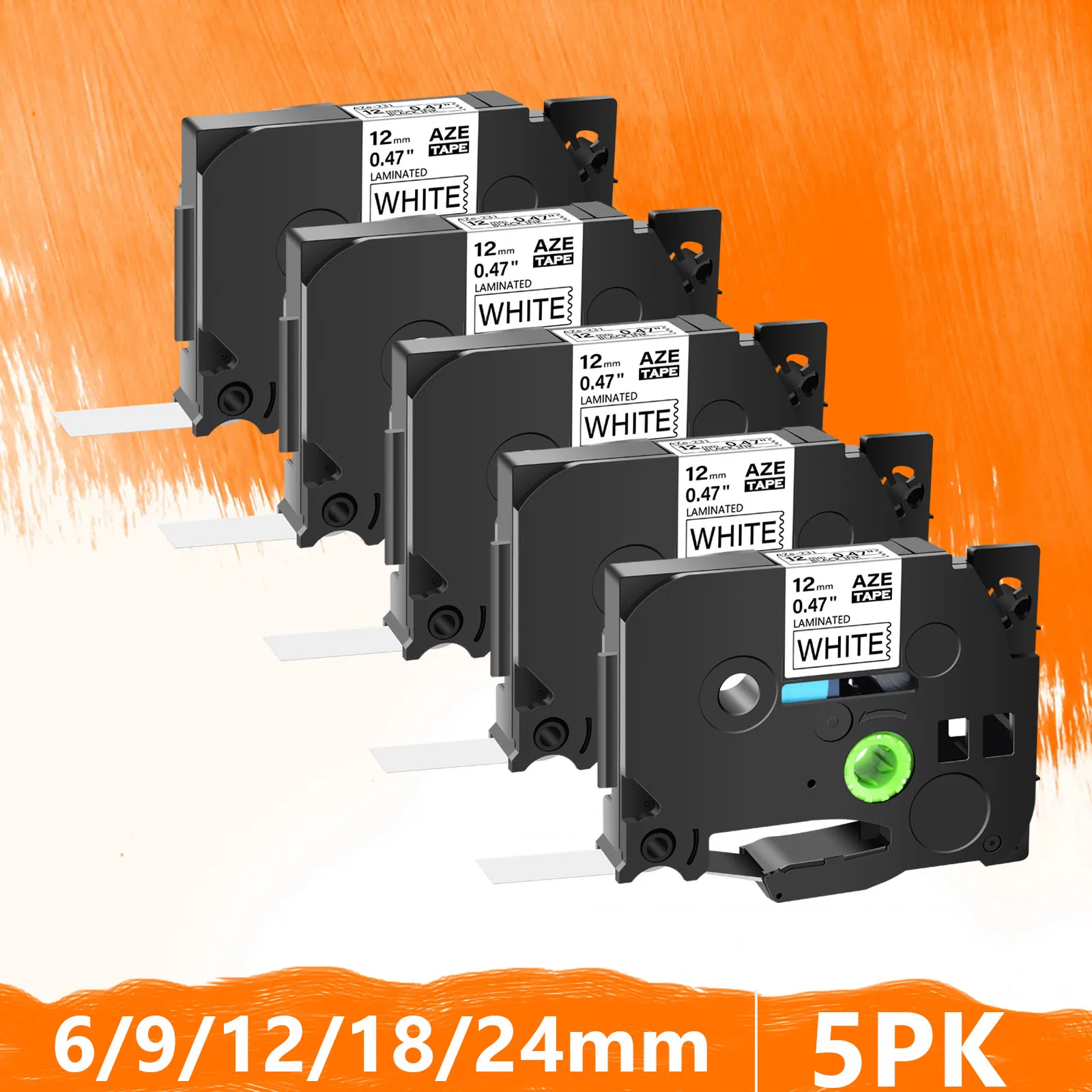 

5PK tze-231 Label Tape Compatible for Brother tz 231 tze-621 tze-211 6/9/12mm Black on White for P-Touch Label Printers H110