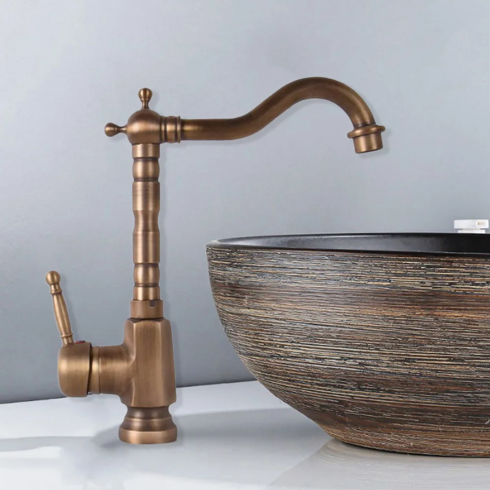 

Antique Brass Single Handle Swivel Spout Bathroom Basin Kitchen Sink Faucet Cold & Hot Mixer Tap asf121