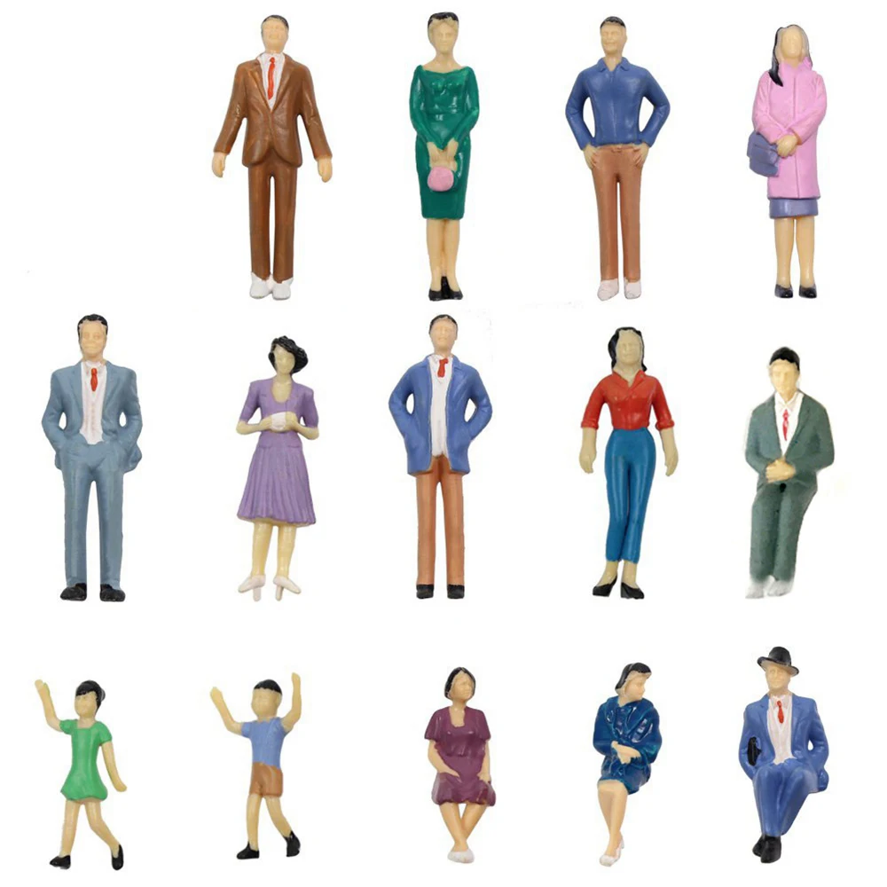 

Model Trains Architectural 1:87 HO Scale Painted Figures Model People Passengers Random Poses Standing Seated Miniature People