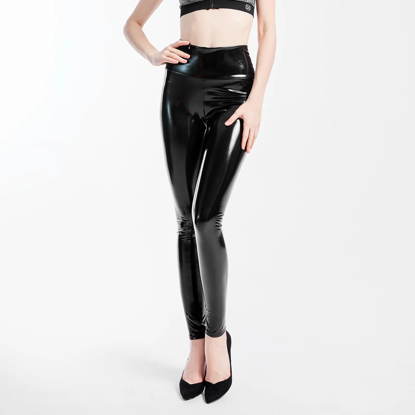 Women Sexy Shiny PU Leather Leggings Fashion Hight Waist Latex Stretchy Leather Pants Dancing Clubwear Party Skinny Pants