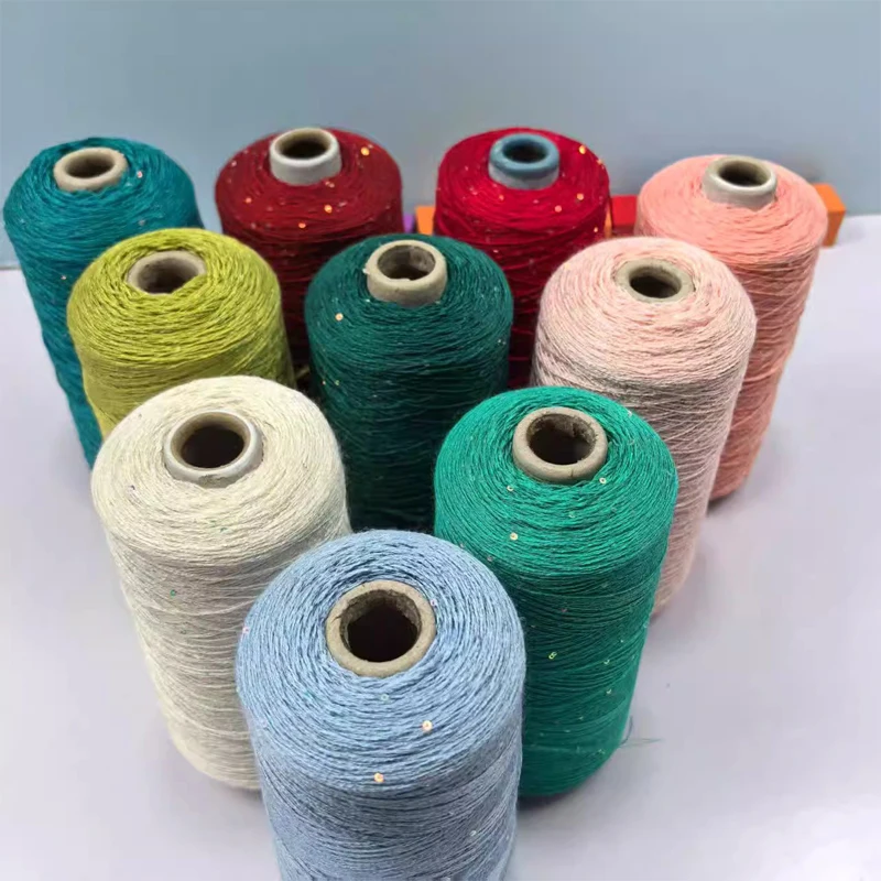 300g Italienisches Baumwoll-Bambusfaser-Garn, Weiches Glitzer-Pailletten-Garn für DIY-Häkeln, Stricken, Handarbeit und Weben