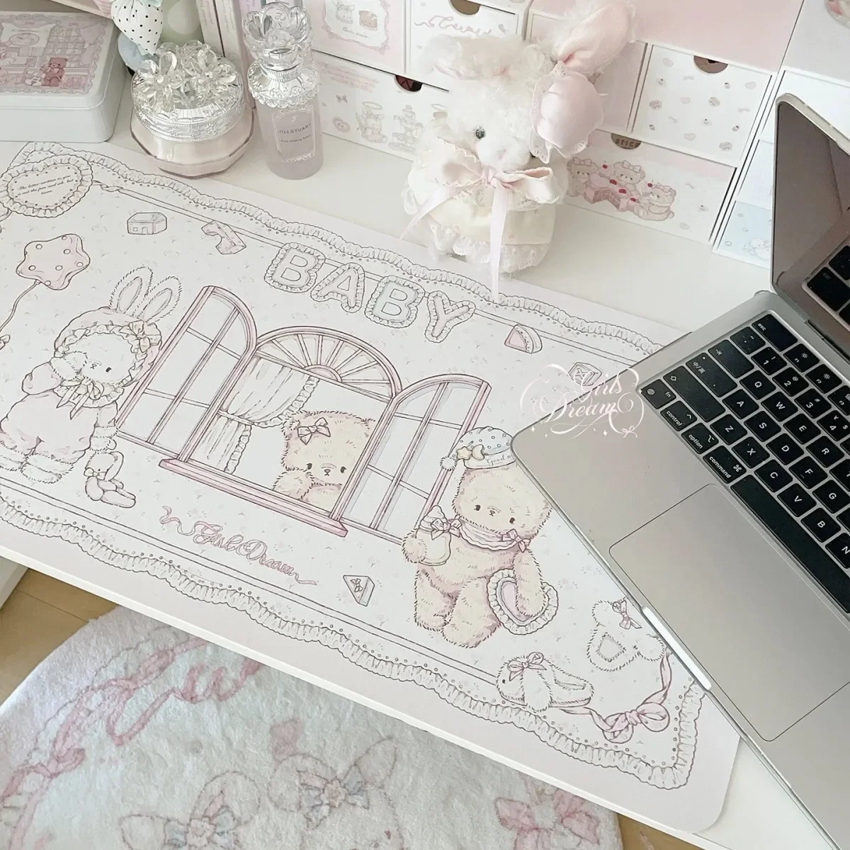 Sweet And Lovely Rabbit Bear Pu Leather Mousepad Office Desk Mat Mouse Pad Computer Speed Type Carpet Mat Player Laptop Keyboar