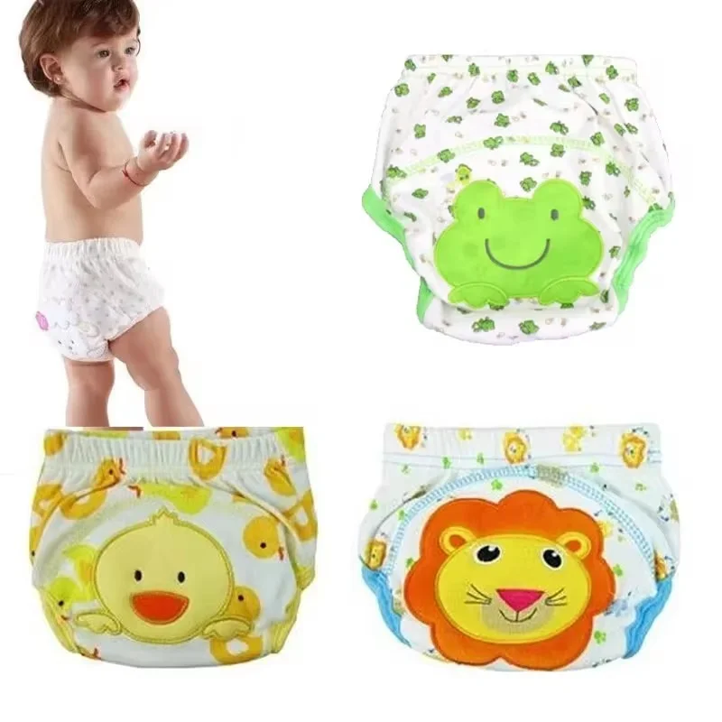 Baby Cotton Learning Pants, Newborn Diaper Pocket Cloth Waterproof Breathable Training Pants Baby Washable Cartoon Diaper Pants