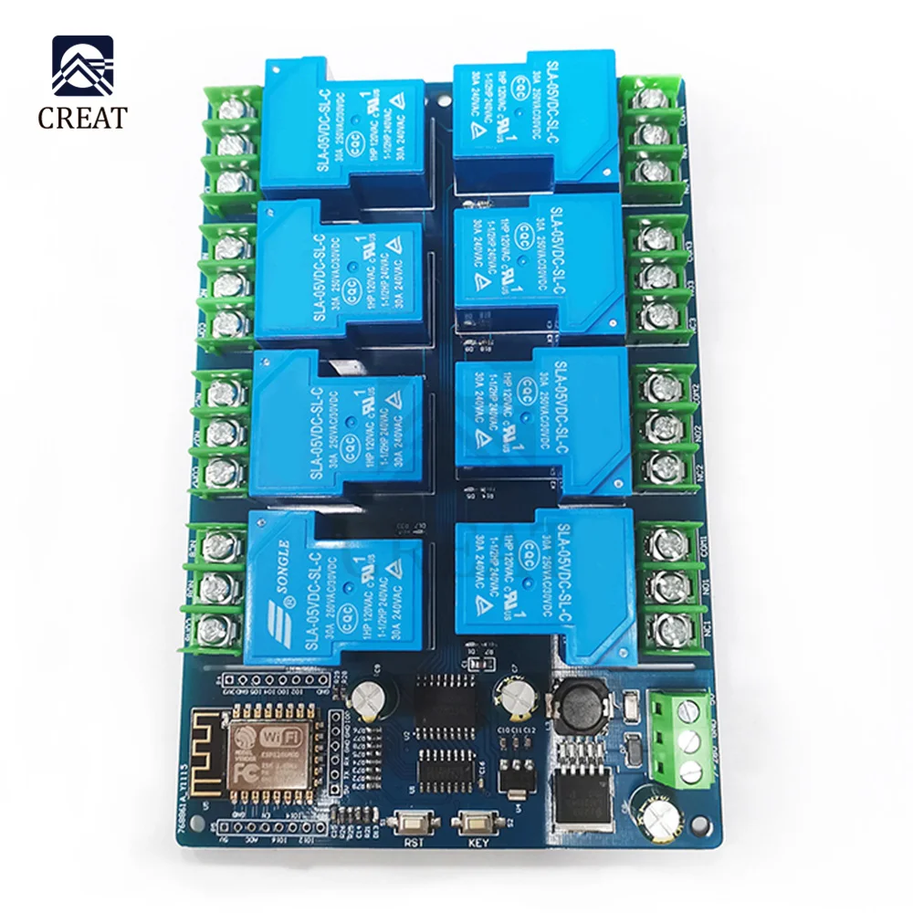 DC7-28/5V Power Supply ESP8266 WIFI 8 Channel 30A Relay Module ESP-12F Development Board