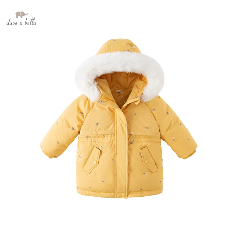 Dave Bella Winter Children\'s Clothing Girls Duck Down Jacket Fashion Hooded kids Warm Outerwear DB4223787