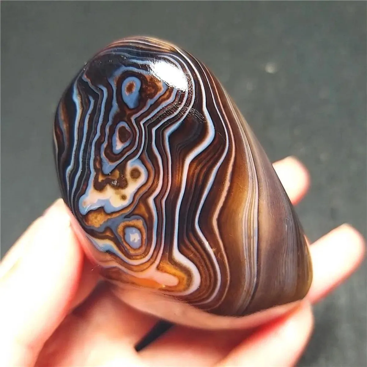 4PC Gift Stone Banded Agate Worry Stone, Sandy Tone, Tumbled Polished, Birthday Gift, Natural Stone, Crystal Collection