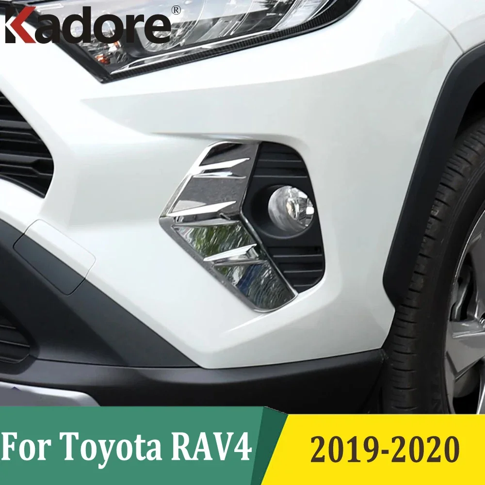 Front Foglight Eyebrow Trim For Toyota RAV4 RAV 4 Limited LE XLE 2019 2020 Chrome Fog Light Lamp Eyelids Strips Car Accessories