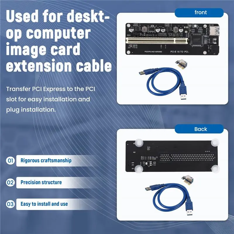 A23F-PCIE PCI-E PCI Express X1 To PCI Riser Card Bus Card High Efficiency Adapter Converter USB 3.0 Cable For Desktop PC
