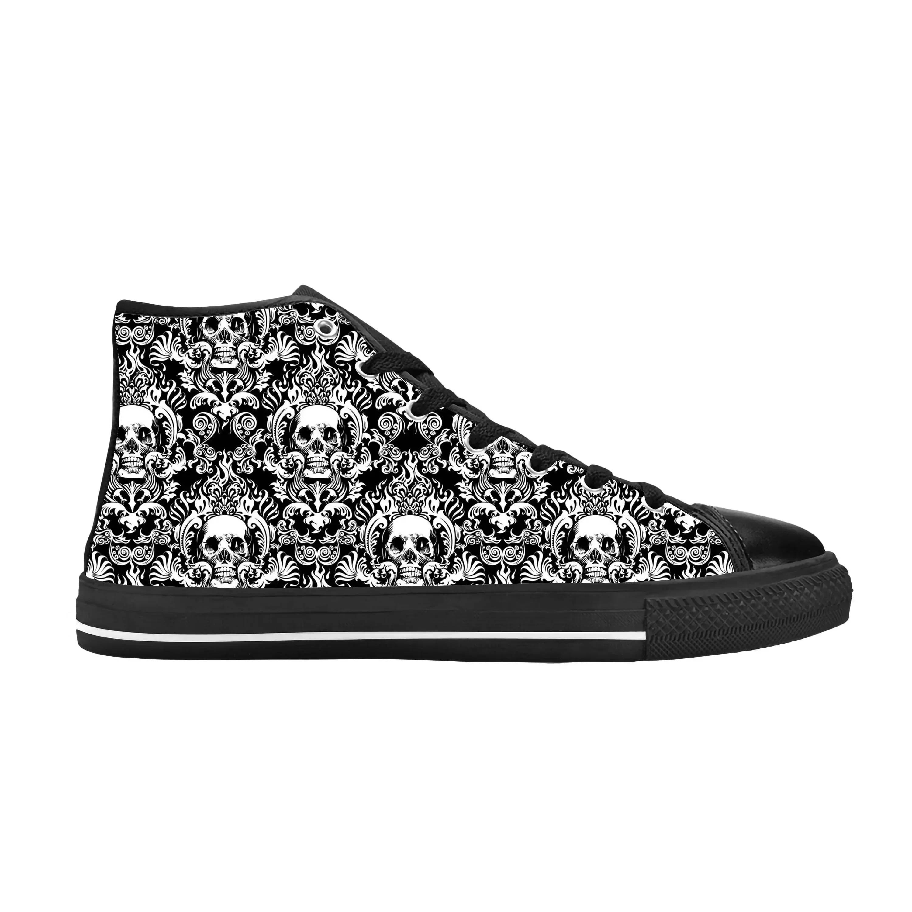 

Кеды унисекс с 3D-принтом Sugar Skull Paisley Skeleton в готическом стиле, повседневные, удобные, дышащие, высокие, с 3D-принтом