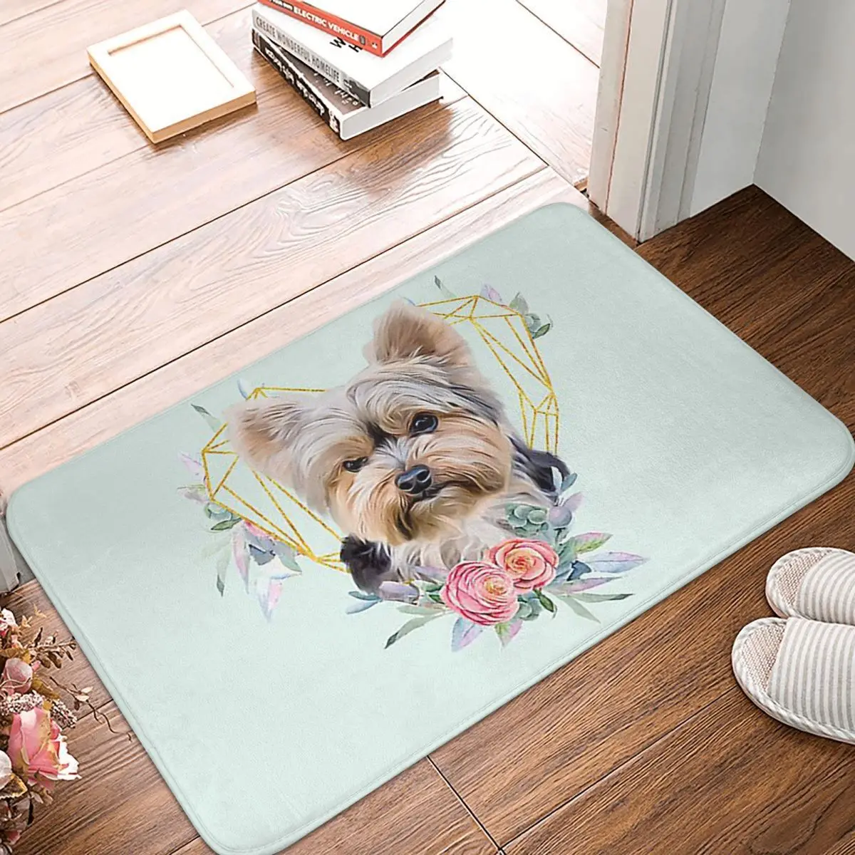 Yorkie Yorkshire Terrier Dog Heart Frame Non-slip Doormat Floor Mat Carpet Rug for Kitchen Entrance Home Living room Footpad Mat