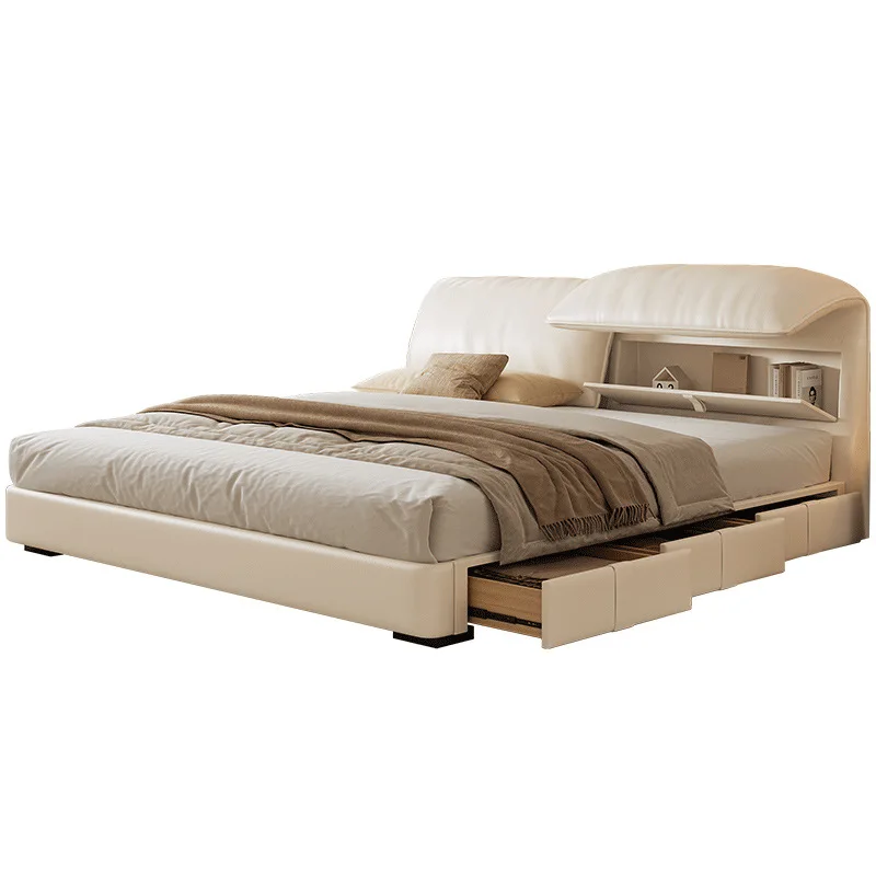 

Modern storage high box, small apartment with drawers, bedside storage, master bedroom, leather bed
