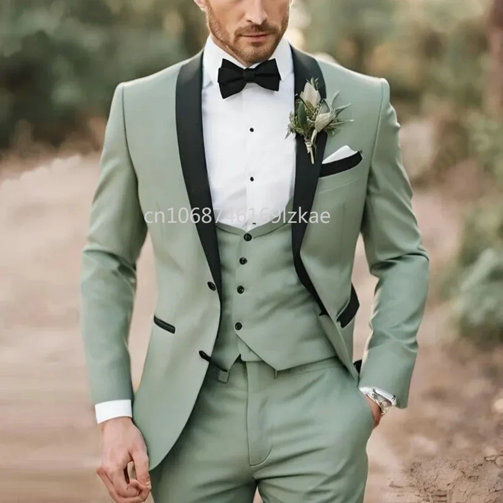 

Elegant Light Green Formal Wedding Men Suit Groom Tuxedo Prom Slim Fit Blazer Hombre High Quality Custom 3 Piece Costume Homme