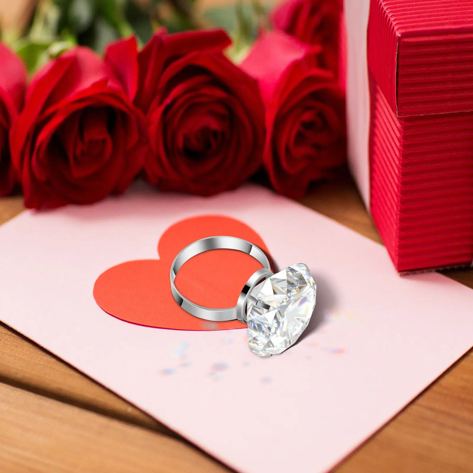 Premium Large Glass Simulated Wedding Ring Anniversary Prop Elegant Faux Engagement Ring for Wedding Decor Photo Shoots