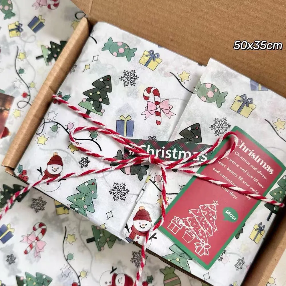 10 Sheets/Pack Christmas Tissue Paper Santa Claus Berry Holly Christmas Tree Pattern Gift Wrapping Paper Christmas Bouquet Flowe