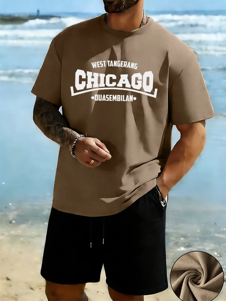 

West Tangerang Chicago Duasembilan Design Beach Running T Shirt Of Man Set Cotton Soft Fashion Top Drawstring Summer Short Pants