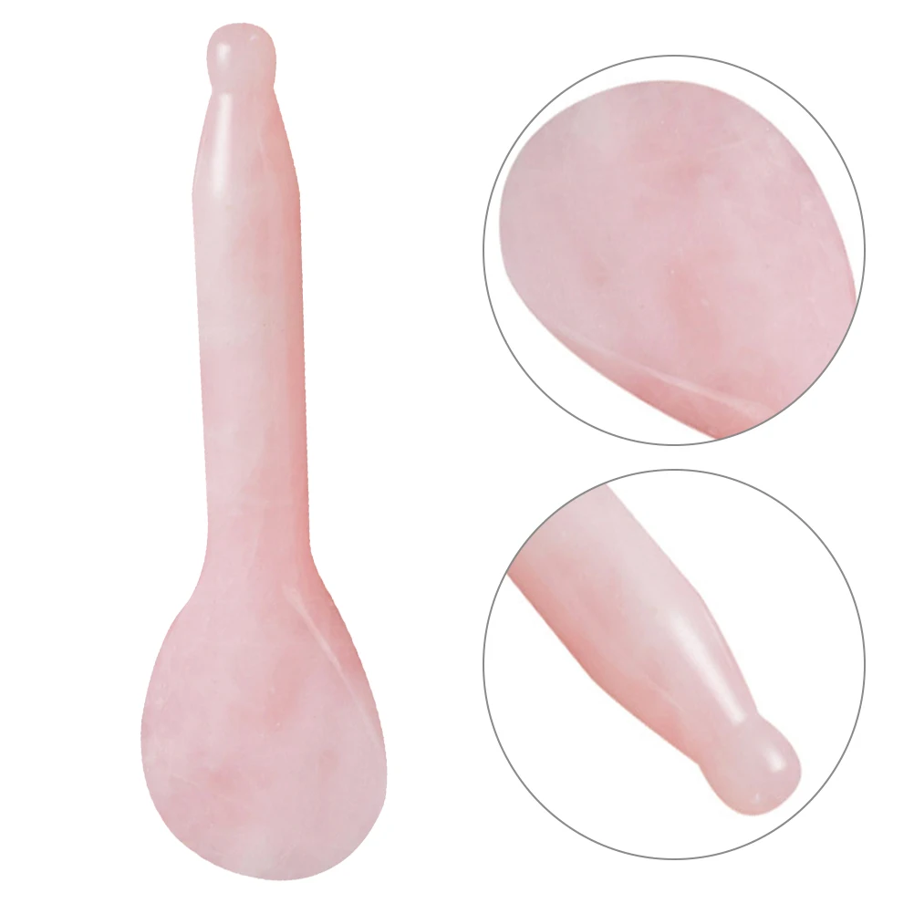

Crystal Jade Facial Massaging Board Long Thick Handle Natural Stone Face Scraping Massage Tool Spa Acupuncture Therapy Pink