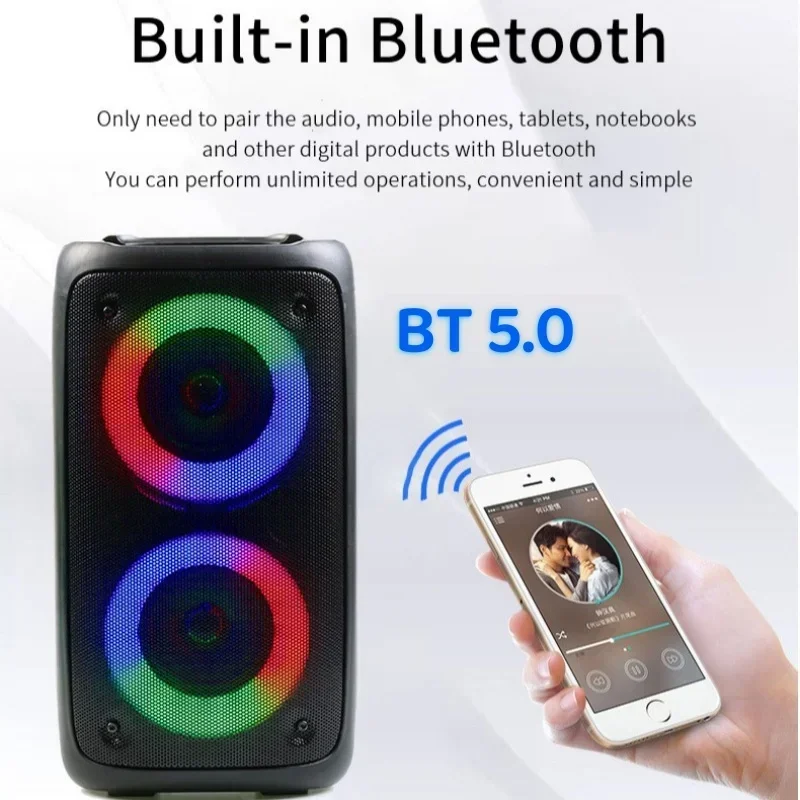 TWS 80W High Power Wireless Bluetooth Speaker Dual 3inch Speakers Sound Box Outdoor Super Bass Subwoofer Portable Boombox RGB FM