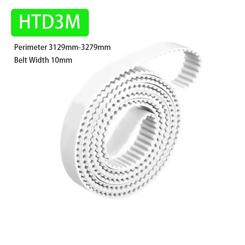 1Pcs Perimeter 3129mm-3279mm HTD3M PU with Steel Core Timing Belt Width 10mm White Polyurethane Closed Loop Gear Belt