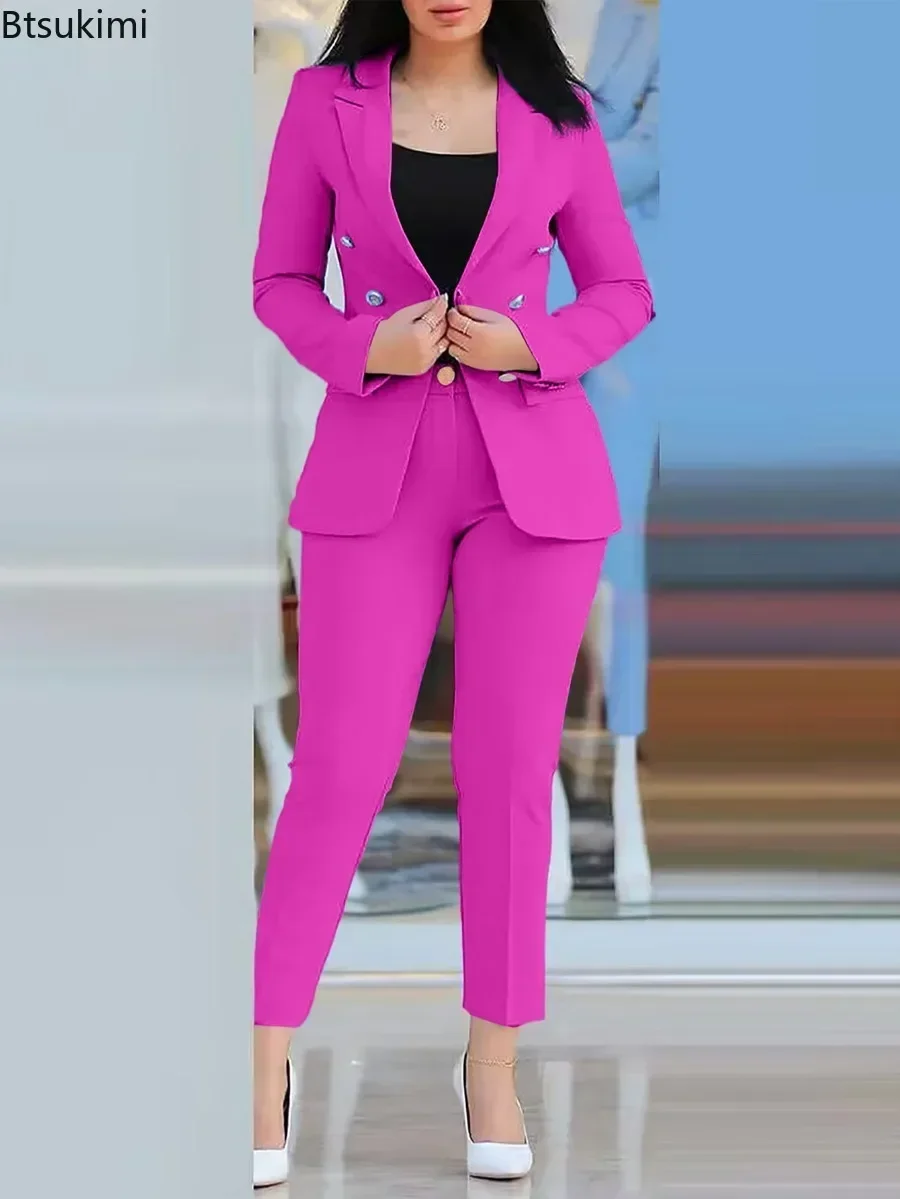 New 2PCS Pants Set Women Business Office Sets For Ladies Elegant Outfits Lapel Collar Fashion Blazer Suit Jacket and Pants Sets