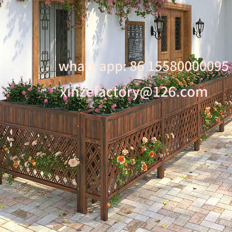 

Customizable wood fence partition flower trough