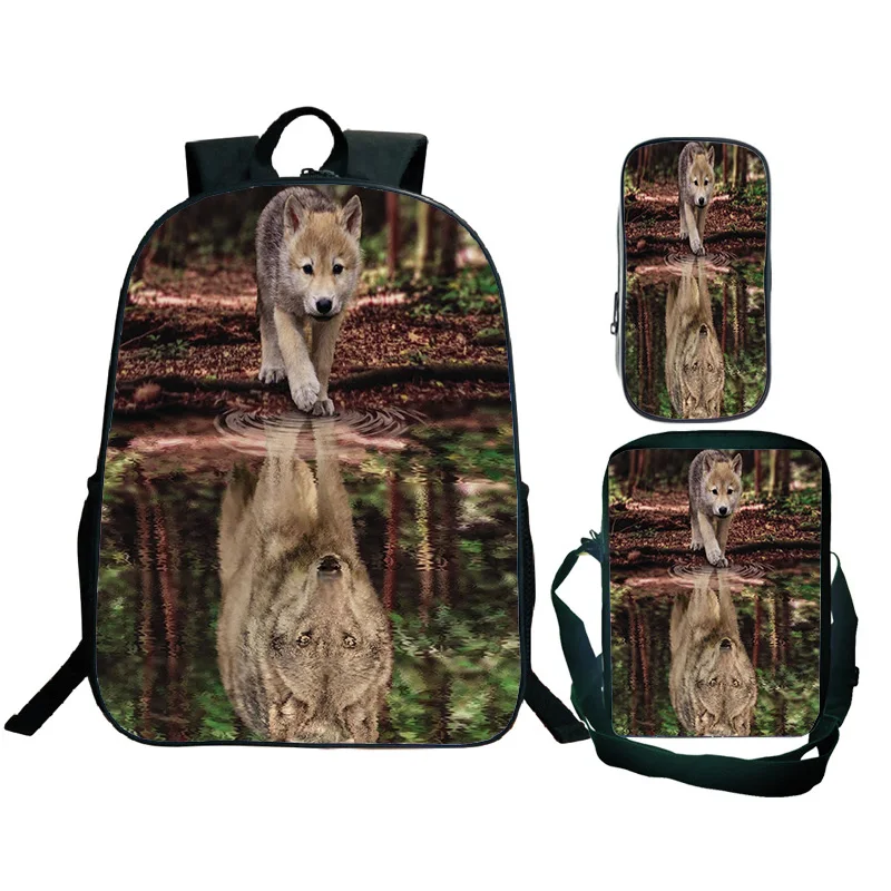 Tier Wolf Tiger Rucksack 3 stücke Schulranzen Bleistift Fall Student Bookpack Jugend Grundschule Mochila Casual Rucksack bedruckte Aufbewahrung tasche