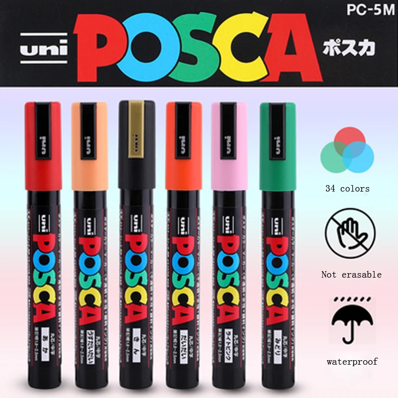 Imagem -04 - Conjunto de Canetas de Tinta Marcador Uni Posca Plumones Acrílicos Pc1 5m 17k 7-15 Cores Caneta de Pintura Pop Caneta de Pôster Art de Propaganda Graffiti