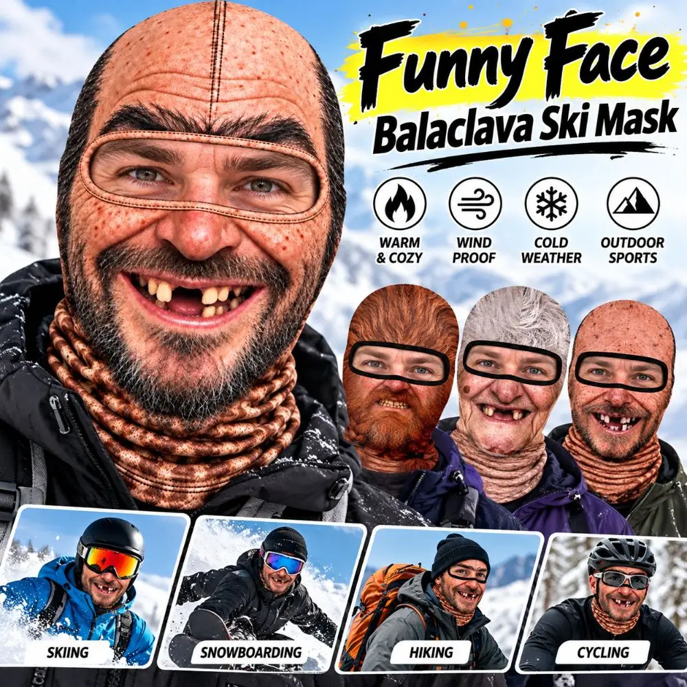 3D Face Print Old Man Balaclava Face Mask Full Coverage Realistic Winter Mask Cover Breathable Windproof Funny Ski Mask 5