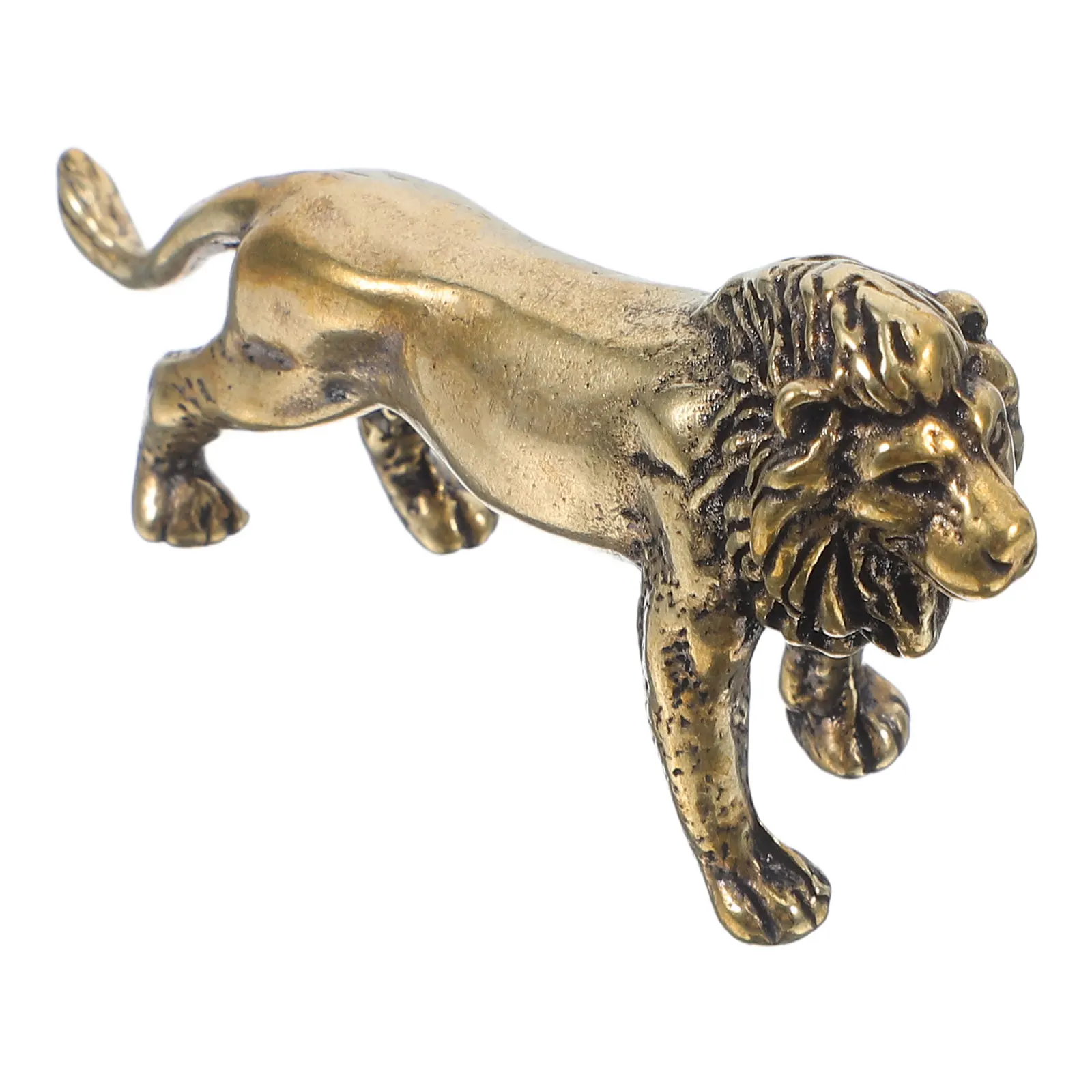 

Statue Lion Ornament Small Brass Statuette Miniature Metal Figurine Man Home Decor