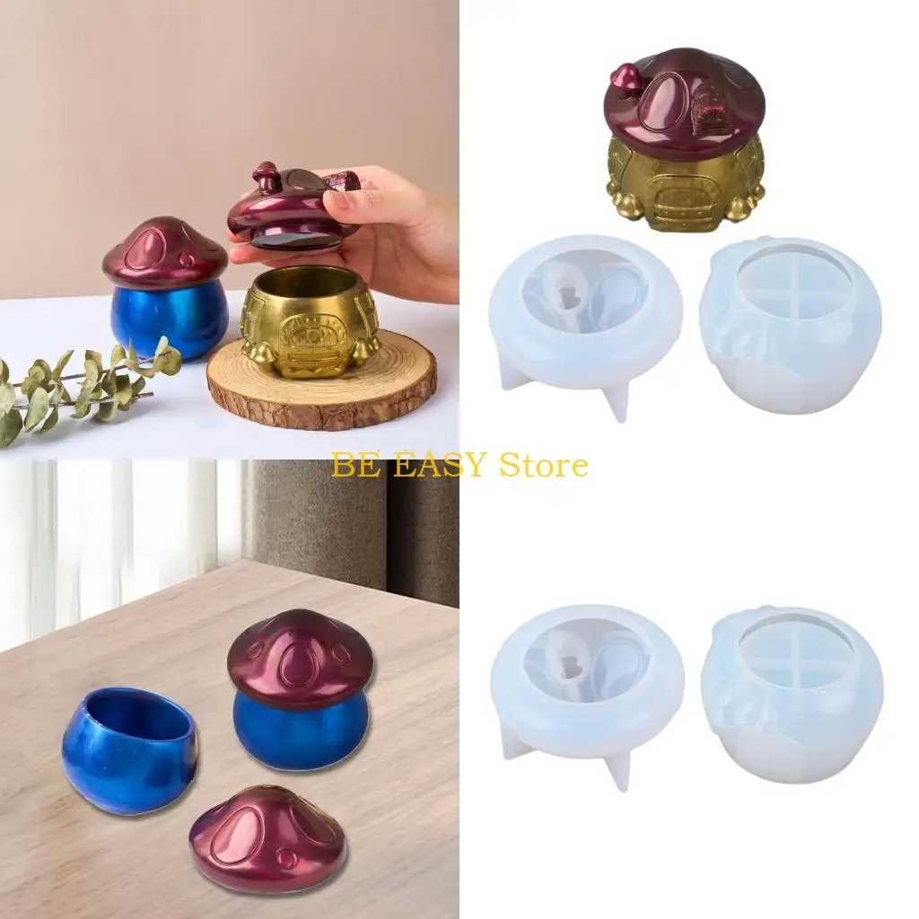 E28F Casa Setas, moldes silicona para tarros resina con tapa, moldes para portavelas silicona para joyero, tarros
