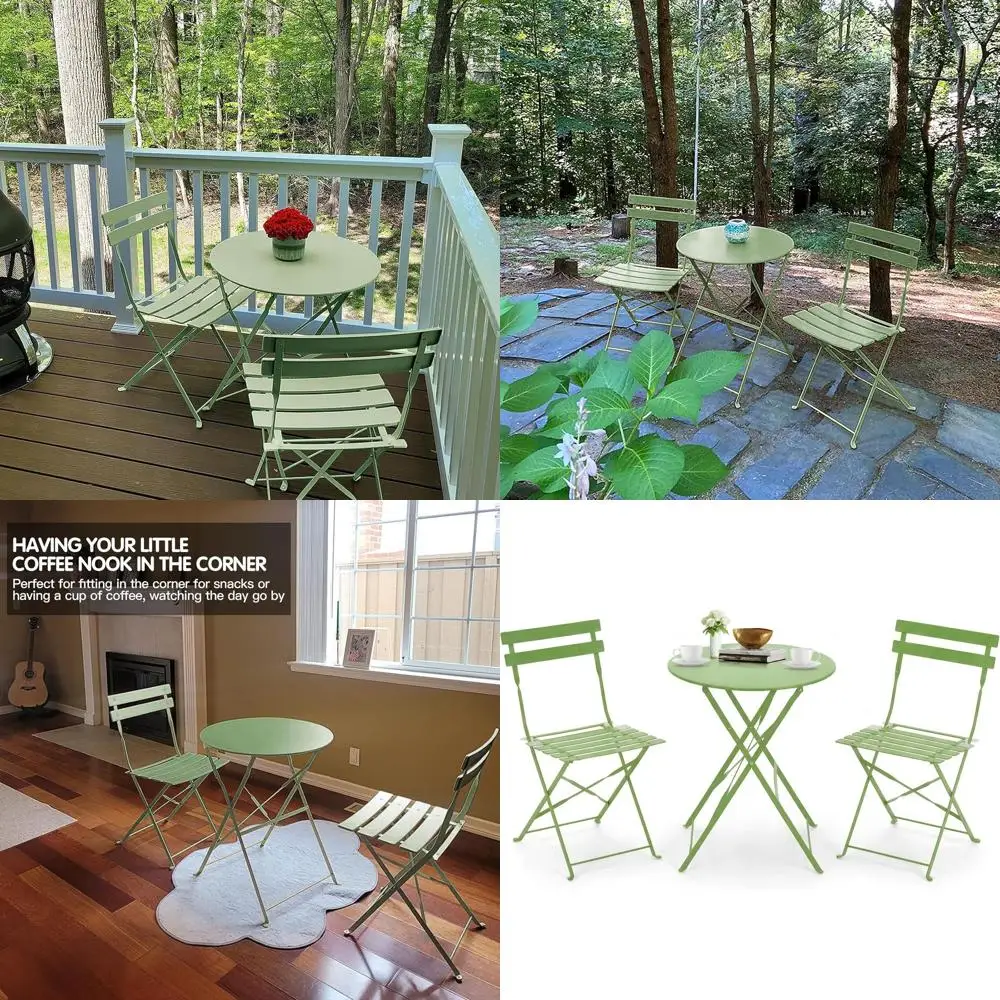 

Durable 3-Piece Wrought Iron Bistro Set, Rust-Resistant, Weatherproof for Outdoor and Indoor Use