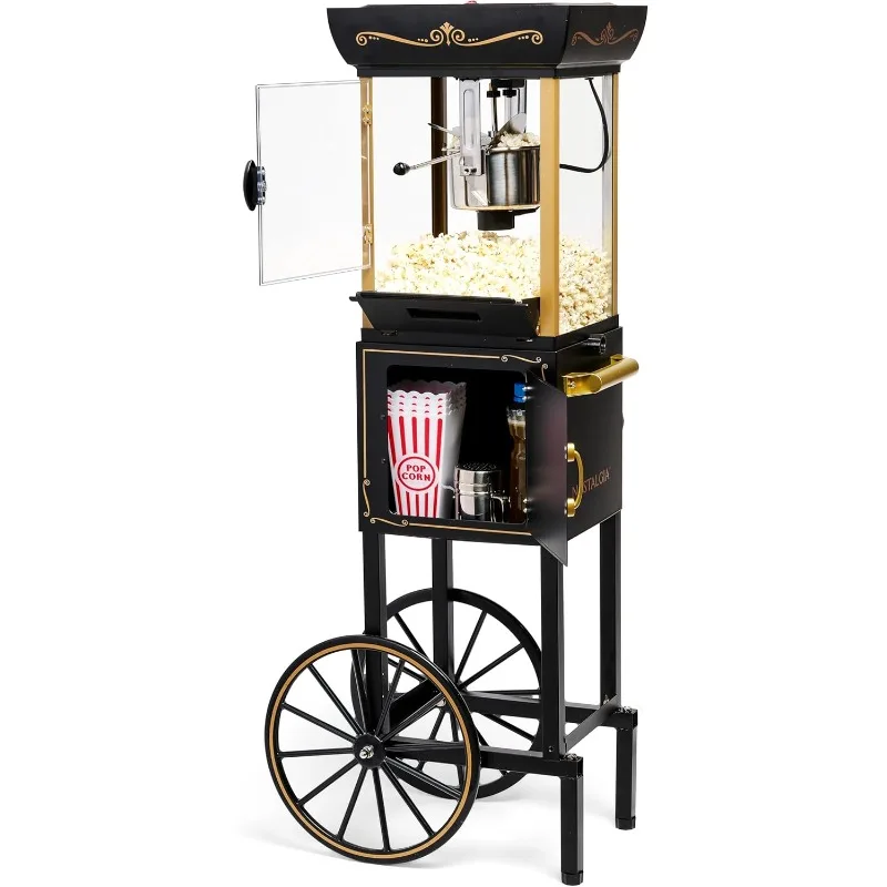 Popcornmaschine – Professioneller Wagen mit 2,5-Unzen-Wasserkocher für bis zu 10 Tassen – Vintage-Popcornmaschine, Filmtheat